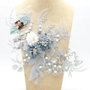 Beautiful Lace襟Floral Pearl Embroidered Applique Trim EmbellishedレースNeckline Collar服