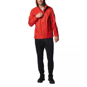 Men's <b>Red</b> Canvas Casual Winter <b>Waterproof</b> Hooded Windproof <b>Jacket</b> with Zipper Closure Button Front Lightweight Outdoor Outerwear - Product Image 4