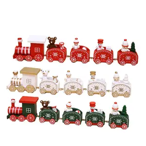 Christmas Decorations Wooden Retro Xmas Train Decorative Toys Ornaments Children New Year Gifts Wood Holiday Party Crafts