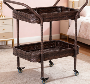 Portable Small Table with Wheels and <strong>Storage</strong> Function, Made of Rattan <strong>Furniture</strong> - Product Image 2
