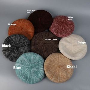 Béret en laine tricoté pour femme, collection Automne-Hiver 2025, dégradé de couleurs, style décontracté, chaud et tendance, chapeau de peintre - Product Image 2