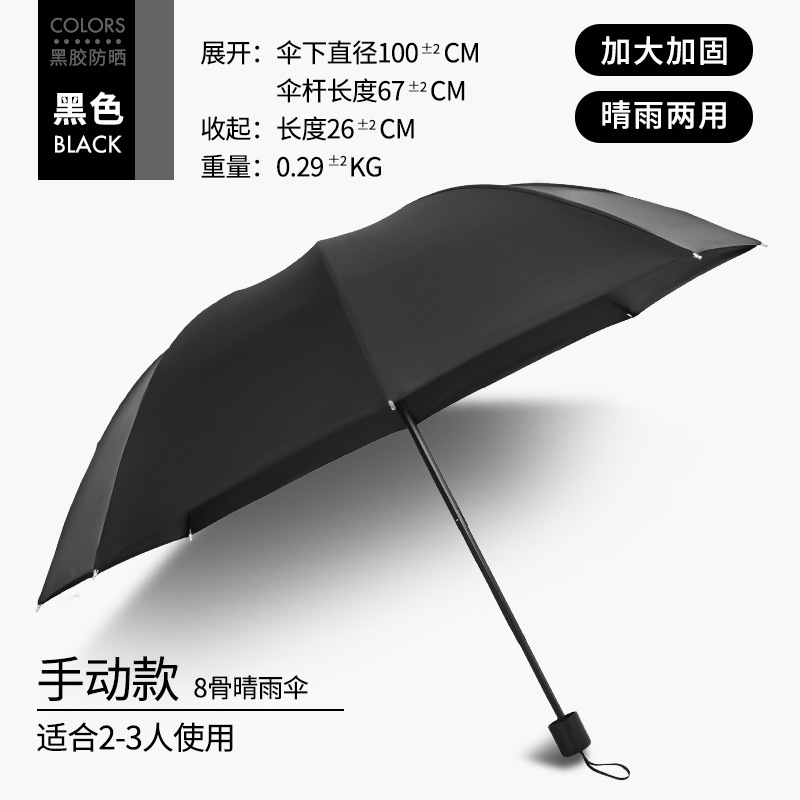 Parapluie extra-large en vinyle à 8 os-noir pur-modèle manuel