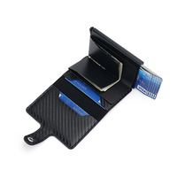 Dompet Pintar Serat Karbon Aluminium Grosir, Tempat Kartu Pop-Up Kulit PU dengan Kantong Koin Logam, Kustomisasi Tersedia.