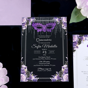 Xv Decoraciones Masquerade Royal Blue Tarjetas De Invitacin De 15 Aos Gold Print Acrílico Quinceanera Sweet 16 Tarjetas De Invitación - Product Image 5