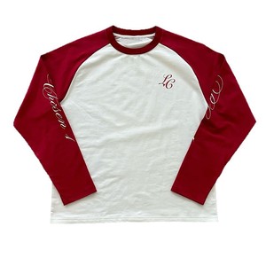 Maillot de baseball brodé personnalisé à manches longues blanc et rouge, col ras du cou raglan, t-shirt décontracté pour homme 100 % coton coupe classique - Product Image 1