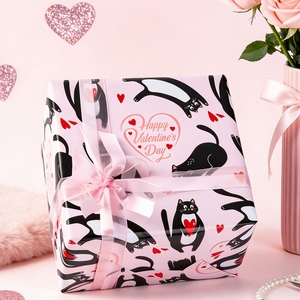 Happy Valentine's Day Black Cats Heart <b>Pattern</b> Gift Wrapping <b>Paper</b> Double Sided Eco-Friendly Art <b>Paper</b> for Packaging and Craft - Product Image 2