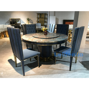 Table à manger ronde en pierre métallique, 4 places, moderne, italienne, de luxe, en marbre - Product Image 1