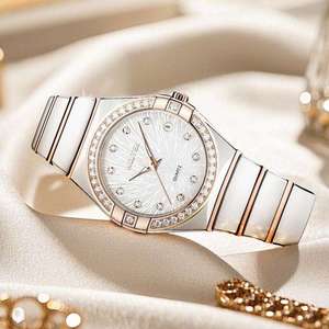 Relojes Mecánicos Personalizados al por Mayor para Mujer, Relojes de Cristal Verdes con Diamantes, Relojes de Cuarzo Brillantes de Moda - Product Image 4