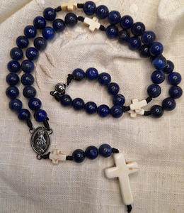 Collier <span class=keywords><strong>de</strong></span> <span class=keywords><strong>prière</strong></span> à cinq dizaines avec fermoir magnétique, perles <span class=keywords><strong>de</strong></span> lapis-lazuli <span class=keywords><strong>de</strong></span> 8 mm, charme spirituel miraculeux <span class=keywords><strong>de</strong></span> la Vierge - Product Image 1