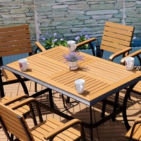Table carrée d'extérieur au design moderne et banc en bois antiseptique pour cour, balcon, café en plein air, loisirs-pour hôtel et restaurant