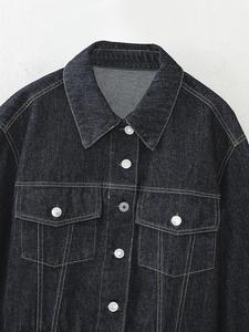 Veste en jean décontractée pour <span class=keywords><strong>femme</strong></span> HANO, col rabattu, poches sur le devant, manches longues, tendance - Product Image 4