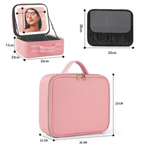 Borsa da Viaggio per il Trucco <span class=keywords><strong>con</strong></span> Grande <span class=keywords><strong>Specchio</strong></span> Illuminato, 3 Modalità di Colore LED, Organizer Cosmetico Impermeabile in Pelle PU - Product Image 4