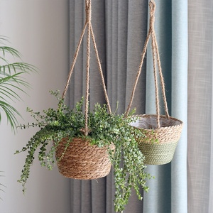 Panier suspendu en paille tissée en rotin vert fait à la main ustensile décoratif <span class=keywords><strong>de</strong></span> jardin pour <span class=keywords><strong>Pot</strong></span> <span class=keywords><strong>de</strong></span> <span class=keywords><strong>fleur</strong></span> pour Pothos <span class=keywords><strong>Pot</strong></span> <span class=keywords><strong>de</strong></span> <span class=keywords><strong>fleur</strong></span> suspendu - Product Image 4