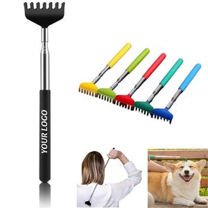 Custom LOGO Durable Portable <b>Extendable</b> Stainless Steel Back Scratcher Telescoping Feature Pet Massager Silk Screen Gifts - Product Image 1