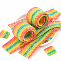 Bande de bonbons gélifiés acidulés arc-en-ciel colorés, saveur fruitée, vente en gros, bonbons en vrac, usine personnalisée OEM ODM Halal, offre spéciale