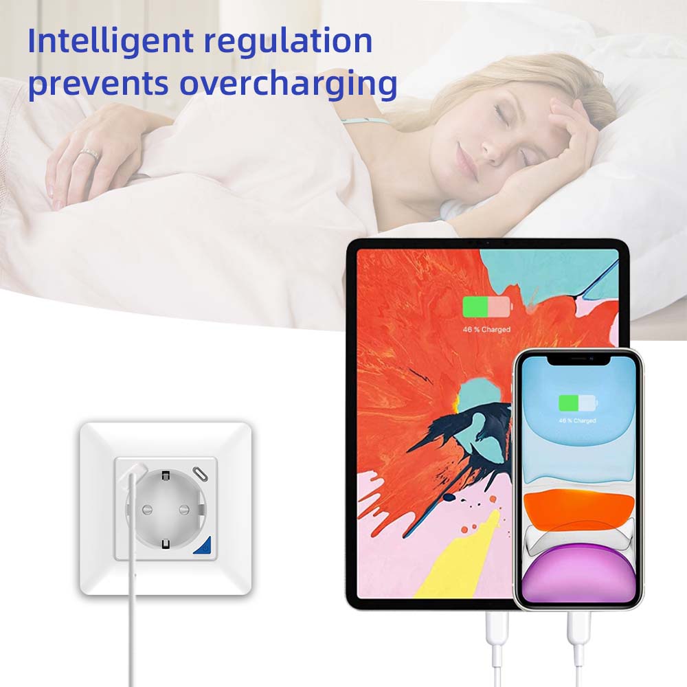 RSH WIFI Wireless Smart Electric 16A Outlet Socket Tuya 20W with USB Type C Wifi smart EU inwall wall socket plug