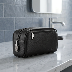 Trousse de toilette en cuir véritable, taille moyenne, fermeture éclair, multifonction, pour voyage - Product Image 2