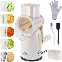 Hachoir manuel multifonction ZES pour légumes, mandoline, trancheuse, râpe à fromage rotative à lame en acier inoxydable, déchiqueteur à poignée manuelle