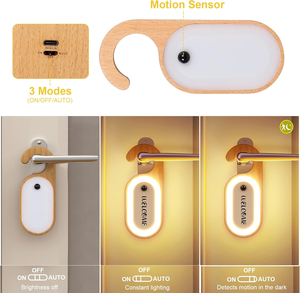 Luce Notturna in Legno con Sensore di Movimento e Gancio per Chiavi, Design per Maniglia <span class=keywords><strong>della</strong></span> Porta, Adatta per Camera da Letto e Bagno - Product Image 2