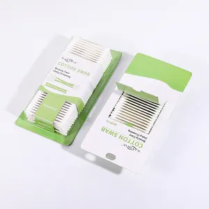 Custom Eco Friendly 300 Pieces White Double Circle Paper Stick Cotton Bud With Card Suction Package