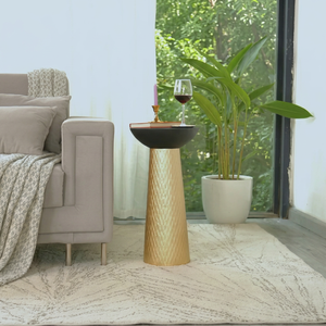 Best In Class Modern <b>Round</b> Coffee <b>Table</b> With <b>Gold</b> Textured Base And Black Top For Living Room Furniture - Product Image 1