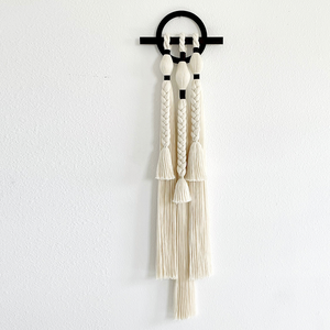 Suspension <span class=keywords><strong>murale</strong></span> en macramé, corde de coton faite à la main, décoration <span class=keywords><strong>murale</strong></span> bohème, suspension <span class=keywords><strong>pour</strong></span> cuisine, chambre à coucher, tissage artisanal, noir et blanc - Product Image 2