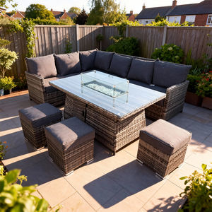 Conjunto de Muebles de Jardín de Ratán con Mesa para Fogatas, Sofá Modular <span class=keywords><strong>Seccional</strong></span>, Taburete, Opciones de Color Personalizadas para Jardín, <span class=keywords><strong>Terraza</strong></span> y Hogar - Product Image 1