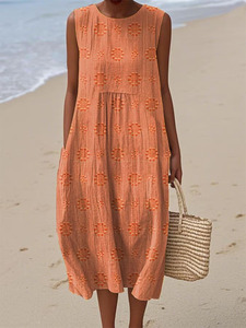 Nuovo Abito Lungo da Spiaggia per Donna 2026, Stile Vacanza al Mare, Stampa Artistica Retrò, Collo Tondo, Vestibilità Ampia - Product Image 6