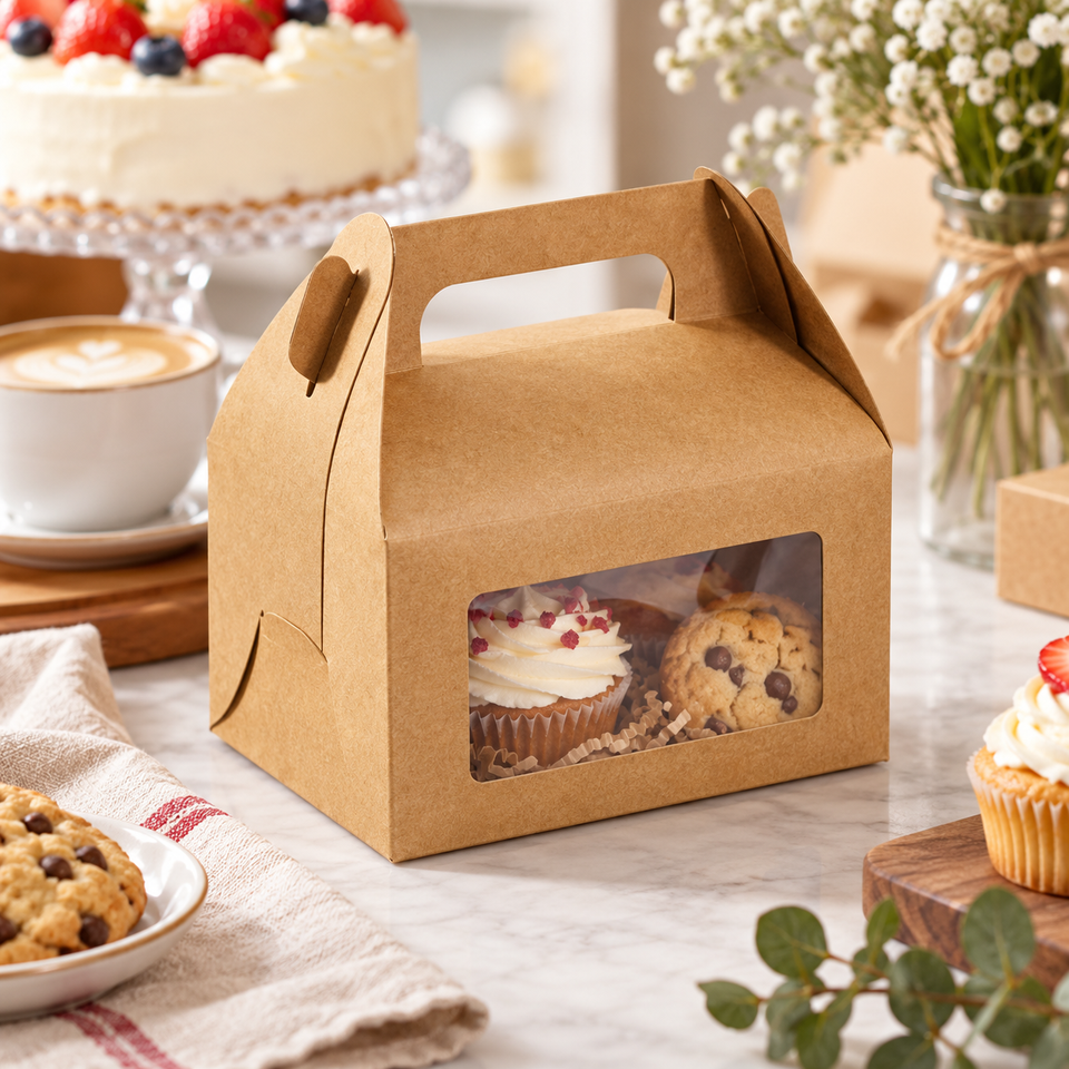 Custom Kraft Gable Boxes Clear Window Cake Boxes Cupcake Cookie Gift ...
