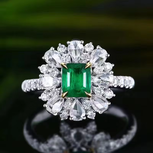 Joyería SGARIT, diamante real de 0.81ct, esmeralda verde natural afgana, anillo de oro blanco de 18k con esmeralda verde intenso, joyería para mujer. - Product Image 1