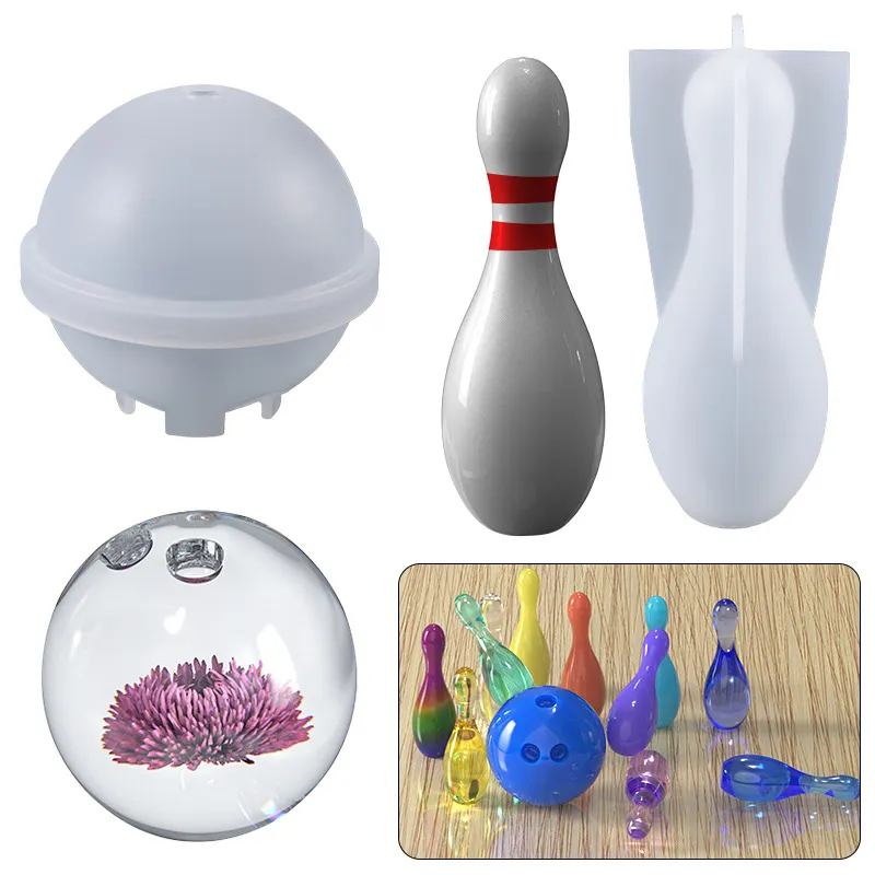 Bowling reçine kalıpları kiti DIY kristal epoksi reçine Bowling topu silikon kalıp için reçine sanat aile oyun oyun araçları masa süsleme