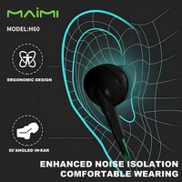 Maimi Earphone olahraga, Earphone tekan tangan gratis di telinga dengan kabel harga rendah Headset earbud kabel 3.5mm