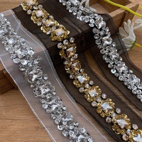 AFFINITY-Bordure en Dentelle Dorée à Paillettes Perlée, Bordure Brodée en Dentelle avec Strass pour Robe, Mariage, Maison, Vêtements