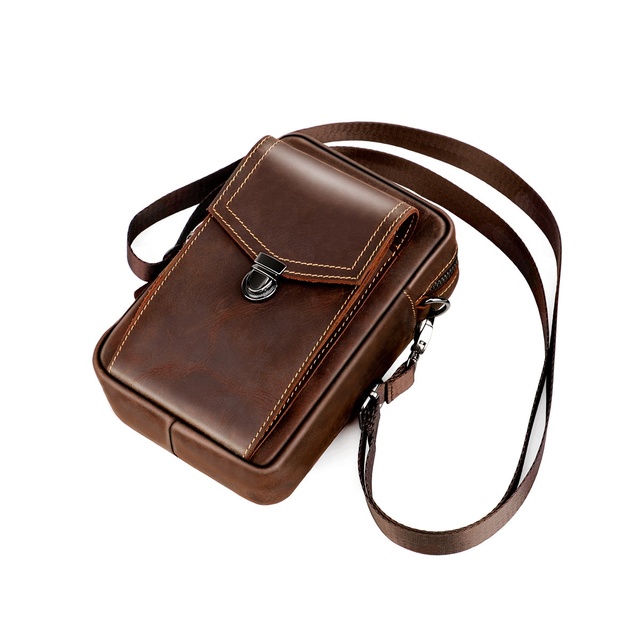 Custom logo Mobilephone Protective Waist Bag Vintage Outdoor Sport Messenger Crossbody Genuine Leather Shoulder Cellphone Bag