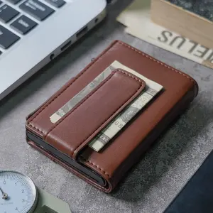 2024 Front Pocket Men's Leather Pop Up Wallet New Design RFID Business Credit Card Holder With Magnetic Closure Type For Men