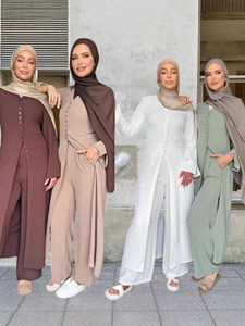 Abaya in Stile Turco per <span class=keywords><strong>Donna</strong></span>, Tinta Unita, Primavera 2026, Top Casual con Bottoni, <span class=keywords><strong>Pantaloni</strong></span> Dritti, Ispirazione Dubai, in Poliestere Traspirante - Product Image 5