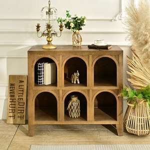 INNOVA Home Living Room Farmhouse Accent Arched Design <b>Display</b> Shelf Brown Color Wooden Storage <b>Cabinet</b> - Product Image 4