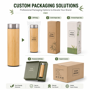 Premium Natural <b>Bamboo</b> 500ml Vacuum Flask 304 Stainless Steel Double Wall Insulated Water Bottle with Custom Logo for Bulk Gift - Product Image 3