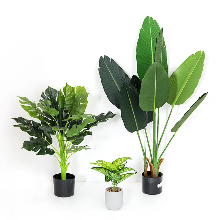 Novo design de plantas artificiais de plástico mais vendidas, folhas verdes, grama e decoração de flores