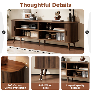 Meuble TV moderne 70 pouces pour téléviseurs 80 pouces, console multimédia pour salon avec rangement, pieds en bois massif - Product Image 6