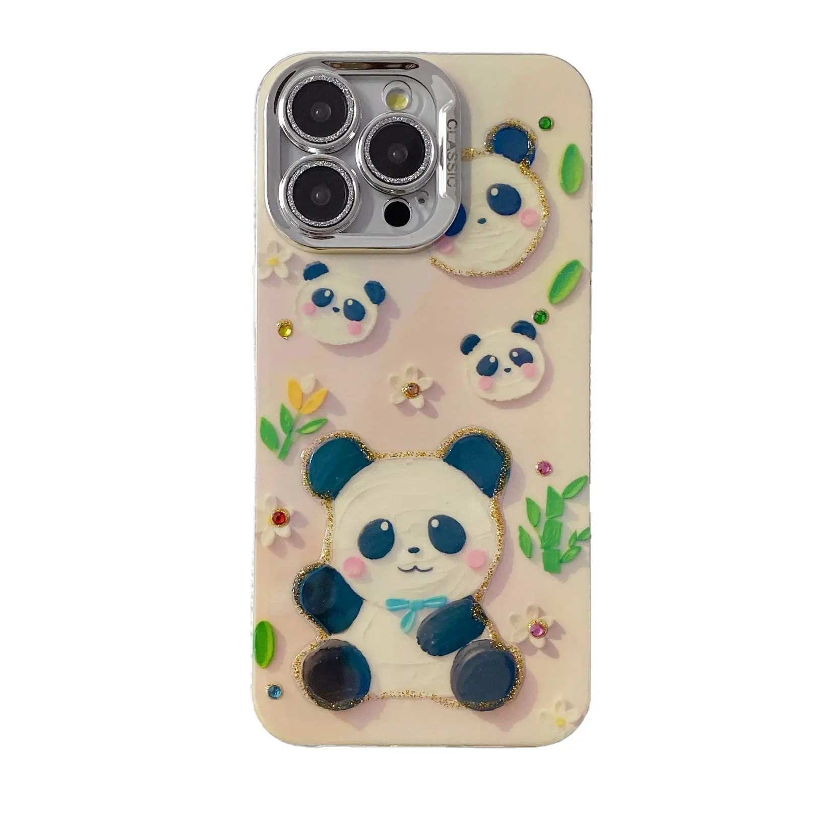 Capa de telefone para iPhone15ProMax14Pro PC TPU IMD Capa de telefone para iPhone15Pro Max com pintura a óleo leve Kitten Panda