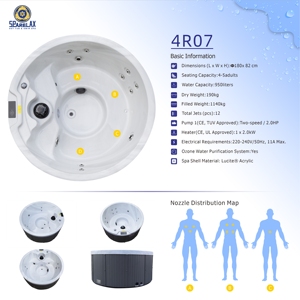 Precio al por Mayor, Jacuzzi Redondo para 4-5 Personas, Bañera Redonda para Exteriores, Spa con Hidromasaje - Product Image 2