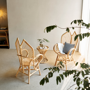 Boho Vintage Rotin tissé à la main Accent Lounge Fauteuil Cadre en bois massif Canne naturelle Meubles pour salon Balcon Patio - Product Image 3