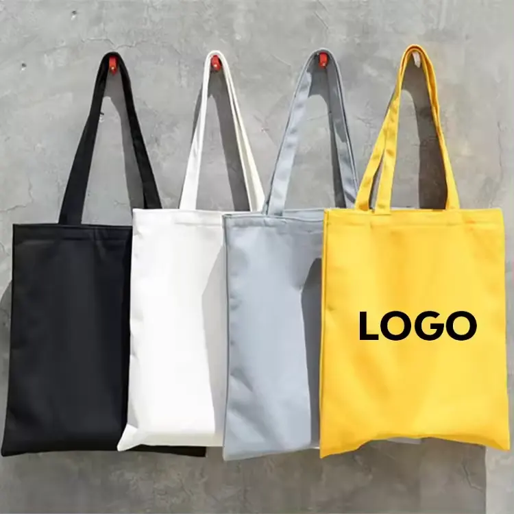 Diskon besar tas jinjing belanja katun kanvas kain organik polos dapat digunakan kembali ramah lingkungan dengan pola huruf cetak Logo kustom