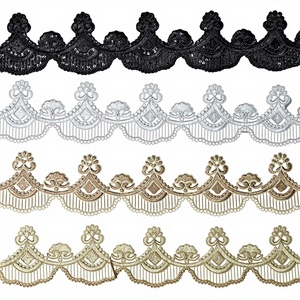 Soft Polyester/Cotton Metallic Net Sequence Embroidery Rhinestone Lace Smooth Touch Bridal Wear Lehenga Decoration Bulk Export - Product Image 1