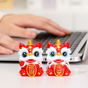 Figurines de danse du lion chinois, 4 pièces, en résine, décoration de bureau et de maison, cadeau du nouvel an chinois - Product Image 3