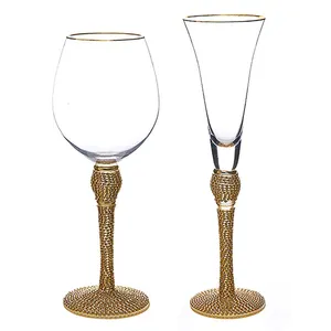 MEIZHILI gözlük altın şampanya düğün flüt içme kokteyl 4 kırmızı şarap beyaz şarap su gözlük kristal şarap kadehi takım