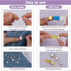 Pierres précieuses en forme de tournesol OLeeya de haute qualité avec griffes métalliques, base dorée, grandes cristaux en forme de goutte à coudre pour bijoux en strass - Product Image 4
