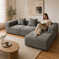Canapé sectionnel moderne en velours côtelé en forme de L, canapé modulaire au sol sans cadre, sièges lounge tout en mousse pour salon