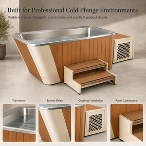 Baignoire de <span class=keywords><strong>glace</strong></span> avec refroidisseur d'eau en acier inoxydable et structure en bois pour la récupération des athlètes - Product Image 4